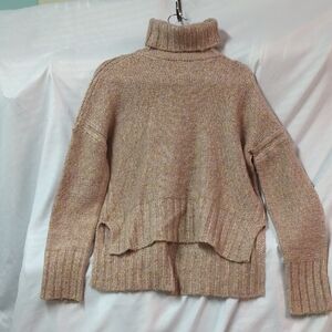 Marled Pink and Orange Cowl Neck Sweater with Chunky Knit and Oversized Fit